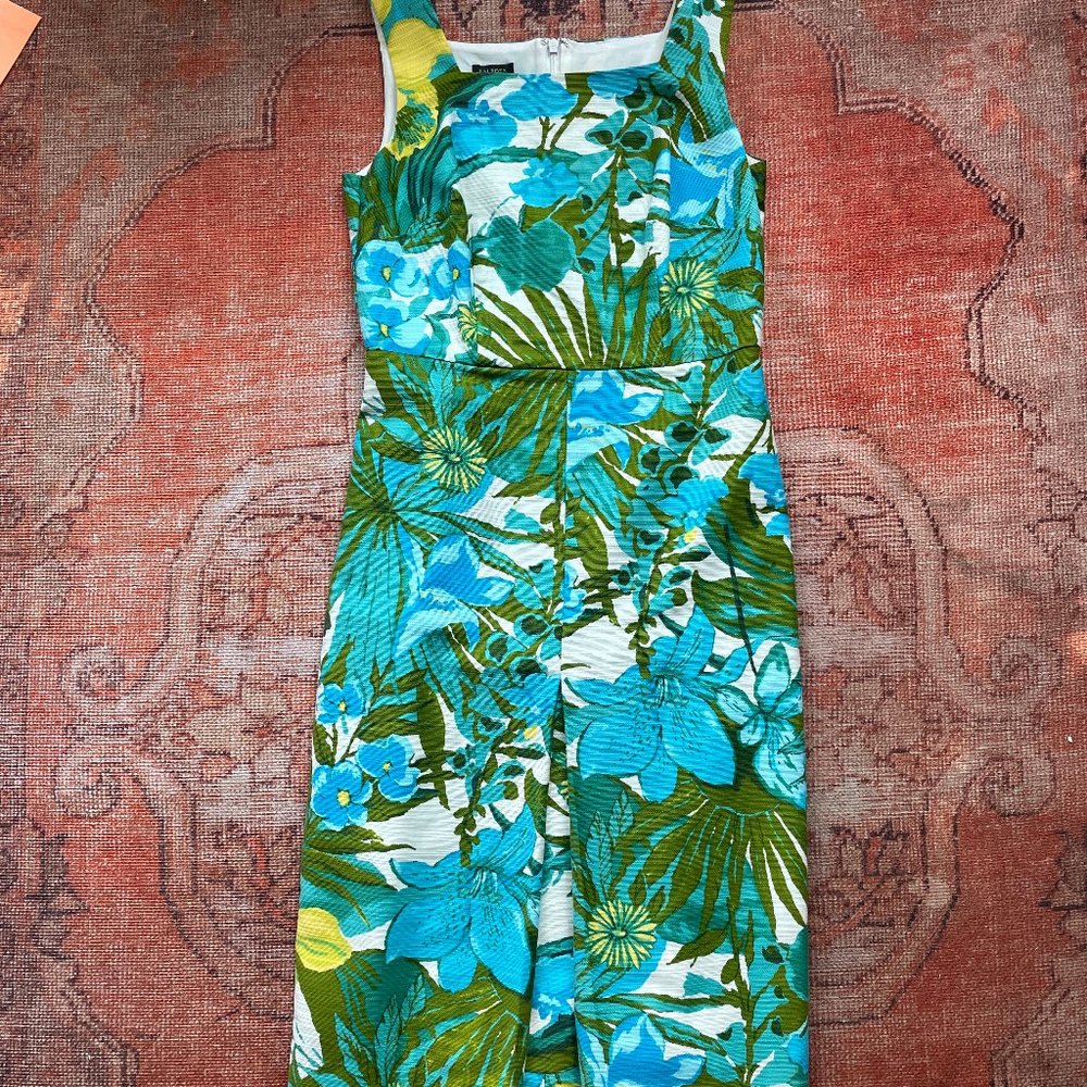 NWOT Talbots Size 2, Blue and Green Floral Print Sheath Dress